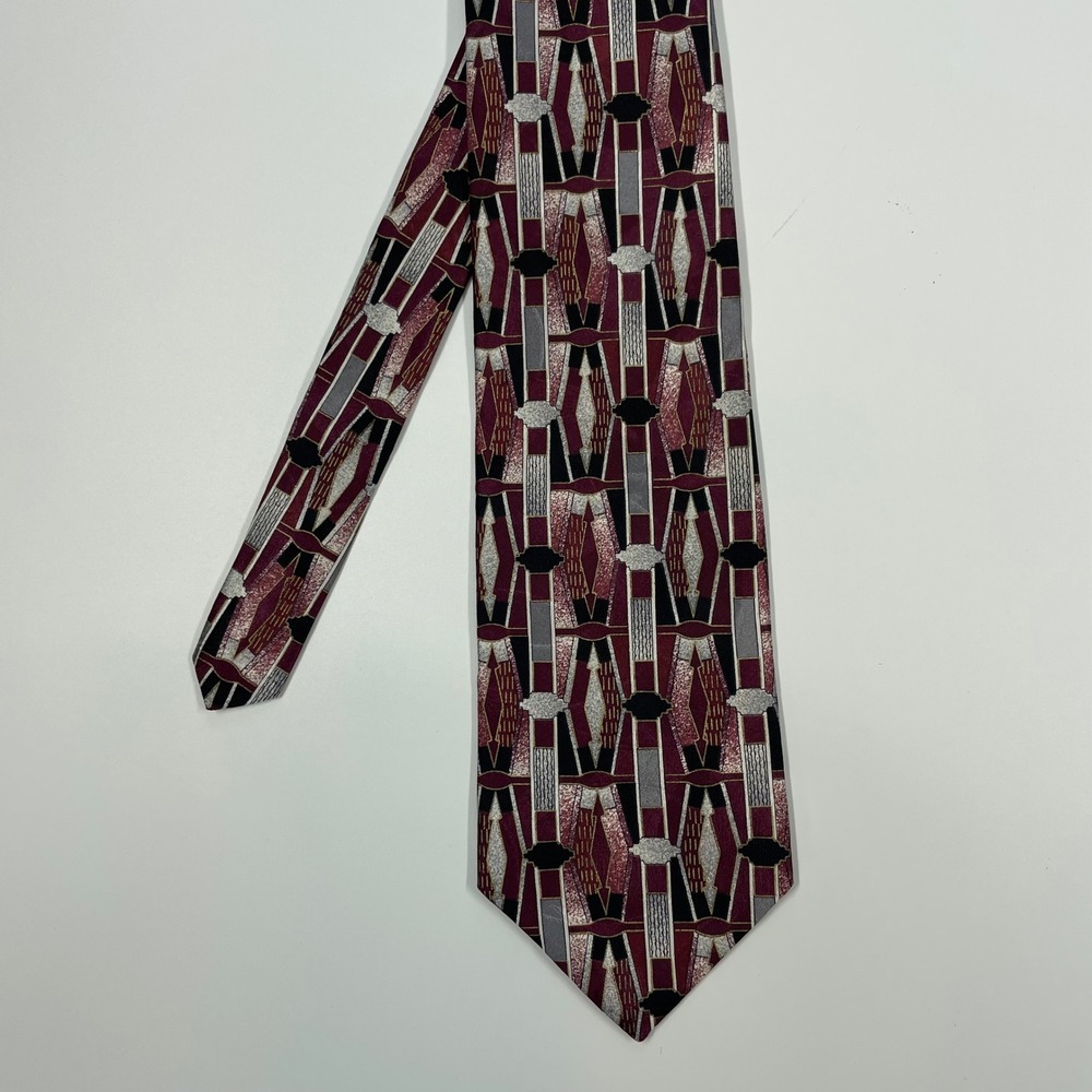 Zylos George Machado Burgundy Geometric Art Deco Silk Necktie Mens OS
